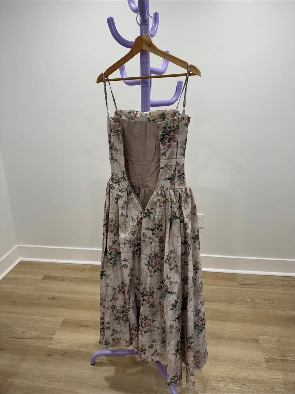 Floral Spaghetti Strap Midi Dress in Blush